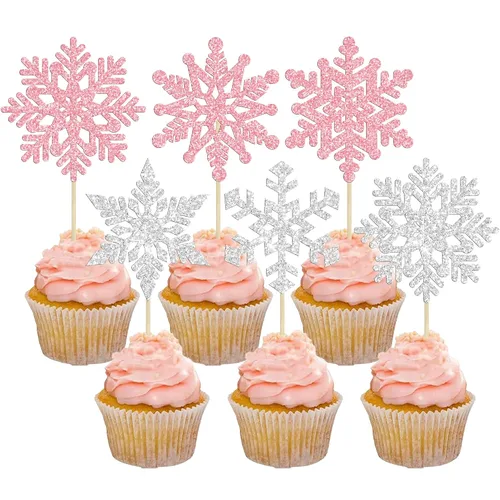 Vista 30 de Gyufise 24 adornos de copos de nieve Oh Baby para cupcakes con purpurina azul, decoración de pastel de baby shower congelado para baby shower