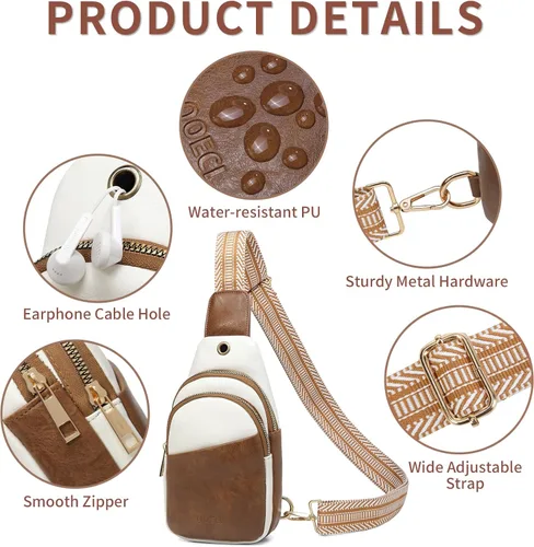 Vista 6 de QOECI Bolso bandolera pequeño para mujer, bolso cruzado de piel sintética para mujer, cangureras cruzadas, bolsa de pecho, monederos y bolsa