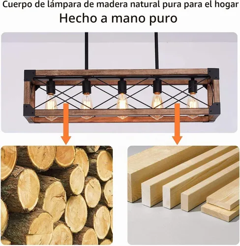 Vista 2 de Iluminación de isla de cocina, 33.5 pulgadas, 5 luces, lámpara lineal de granja para comedor, mesa de billar, lámpara colgante, acabado de grano