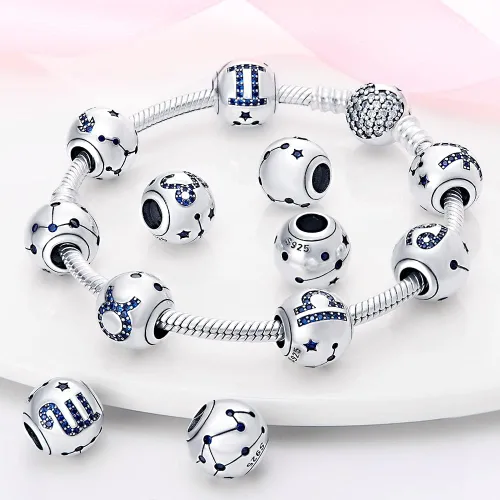 Vista 3 de Pandach 12 dijes de cumpleaños con signo del zodiaco de plata de ley 925 con piedra natal para mujer, pulsera, collar, pulsera, regalo para mujeres