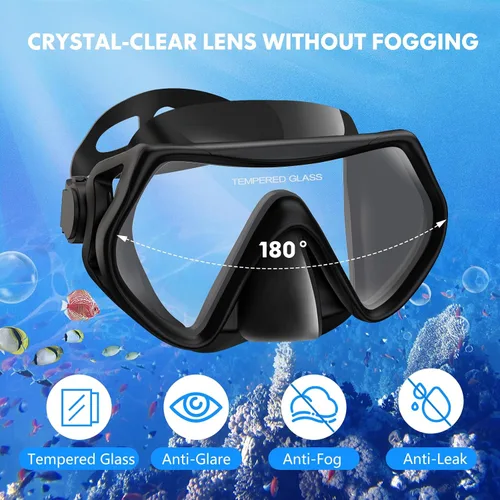 Vista 2 de Snorkeling Gear for Adults, Snorkel Set Scuba Diving mask Dry-Top, Adult Swimming Goggles with Nose Cover, HD Tempered Glass Panoramic Anti-Leak