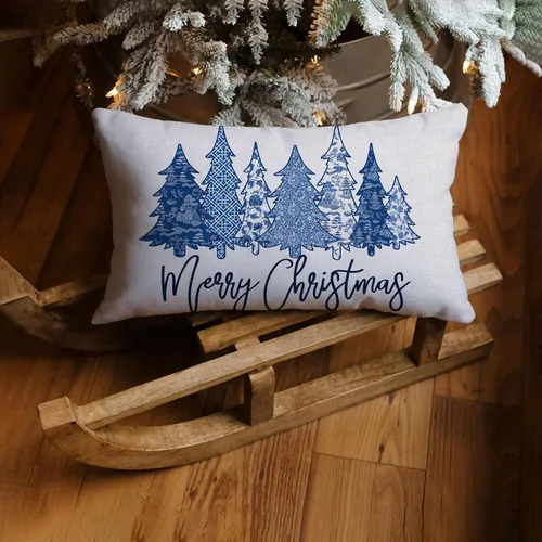 Vista 2 de Funda de almohada de Navidad de 20 x 12 pulgadas, diseño de árboles de invierno, fundas de almohada decorativas de granja para sofá, decoración