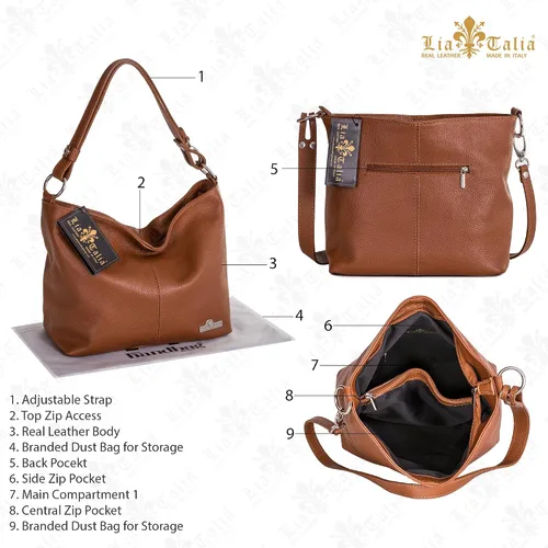 Vista 3 de LiaTalia Bolso Hobo de cuero italiano genuino para mujer bolso de mano de correa larga ajustable EMMY