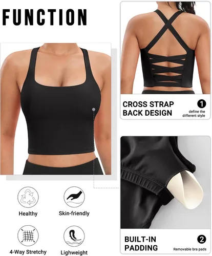 Vista 5 de Sujetadores deportivos acolchados para mujer, con tirantes delgados, para entrenamiento, con tirantes delgados, conjuntos de camisetas sin mangas