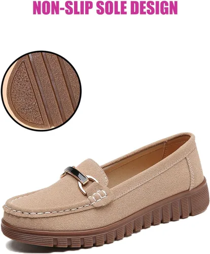 Vista 6 de DirraBra Mocasines casuales de gamuza para mujer, cómodos, con plataforma, para caminar, ligeros, antideslizantes, con plataforma