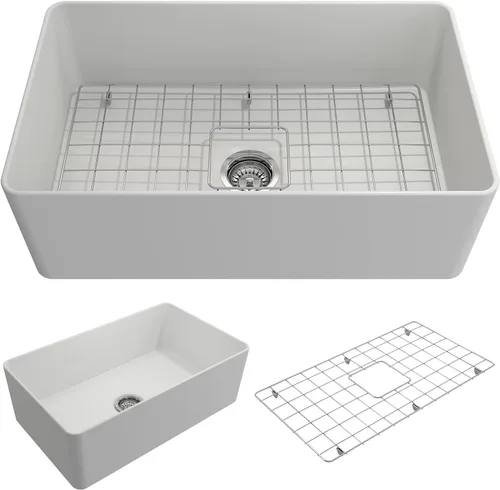Vista 12 de BOCCHI Aderci - Fregadero de cocina ultradelgado con delantal delantero de granja de 30 pulgadas, fregadero de cocina de un solo tazón con rejilla