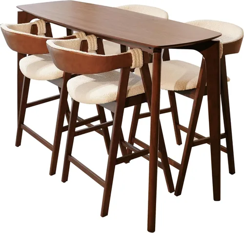 Vista 5 de CONSDAN Juego de 2 sillas de bar de madera maciza que ahorran espacio, diseño compacto y elegante, acabado natural para el hogar y el apartamento