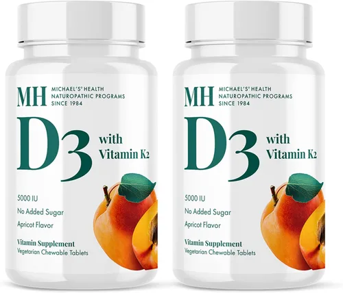 Vista 9 de Michael's Naturopathic Programs Vitamina D3 con K2-5000 IU, 90 tabletas masticables - Sabor a albaricoque, suplemento de apoyo del sistema