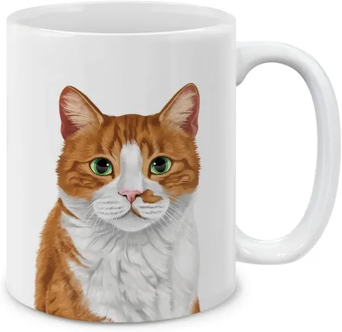 Vista 8 de MUGBREW Taza de té de cerámica bicolor blanco y naranja con gato atigrado Gatito, 11 oz