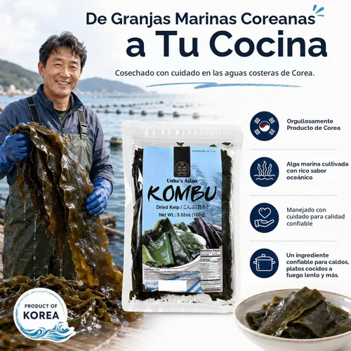 Vista 5 de Unha's Korean Wild Kombu - Kelp seco para Dashi, 3.52 onzas Korean wild kombu dried kelp, 3.52 oz, dashi broth and soup stock seaweed for miso