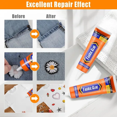 Vista 4 de 2 Pack de Pegamento para Tela Permanente, 60ML/2.02oz Pegamento Claro Lavable para Ropa, Adhesivo Súper para Tela para Strass, Parches, Ropa, Denim