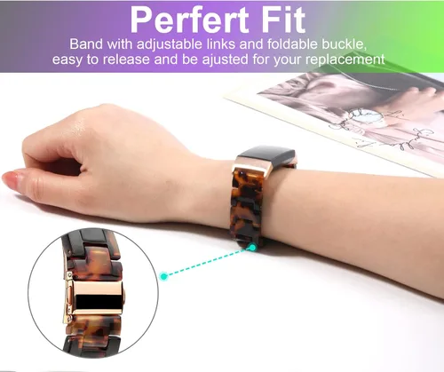 Vista 4 de Wongeto Bandas de resina compatibles con Fitbit Charge 4/Charge 3 y Charge 3 SE, accesorio de muñeca de repuesto con hebilla de oro rosa, bandas