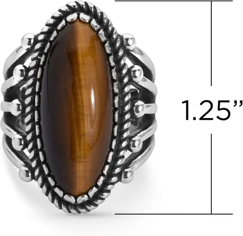 Vista 3 de Anillo ovalado con piedras preciosas de ojo de tigre de color marrón americano del oeste, tallas 5 a 10, Metal Metal Piedra preciosa, ojo de tigre