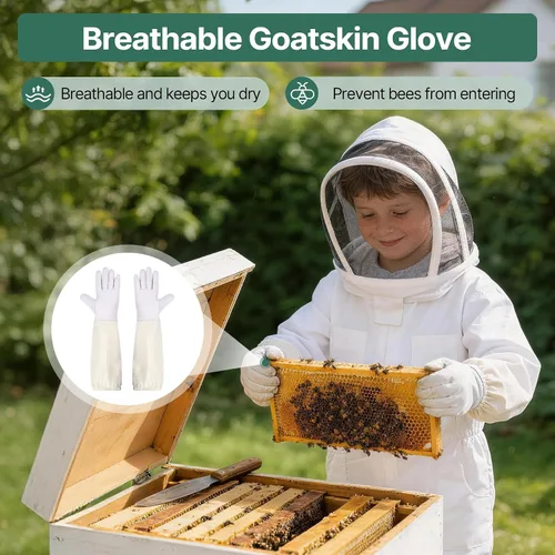 Vista 4 de Traje de abeja, traje profesional de apicultura de cuerpo completo con capucha de velo para hombres y mujeres, apicultor y principiantes con guantes