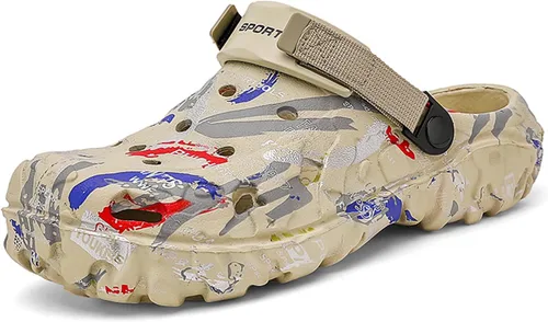 Vista 6 de FLIOZY Zuecos de jardín de camuflaje para hombre, cómodas mulas antideslizantes para playa y piscina, sandalias ligeras atléticas para exteriores
