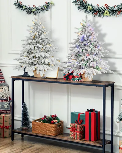 Vista 7 de Árbol de Navidad Artificial Prelit Flocado, Árbol de Navidad Artificial Pequeño con Luces LED, Árbol de Navidad LED Escarchado con Nieve