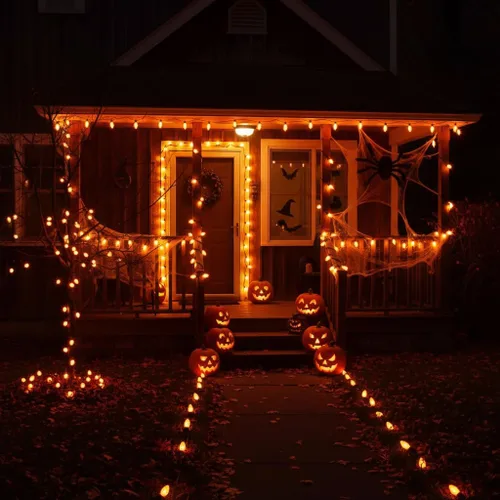 Vista 6 de Luces LED C9 de Halloween, 25 pies, 26 bombillas, ahorro de energía de 120 V, luces conectables resistentes a la intemperie IP44 para patio, techo