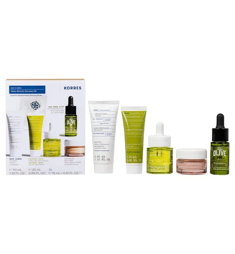 Vista 3 de KORRES Kit de descubrimiento griego, ritual de 5 pasos con limpiador espumoso, bebida de terciopelo para la piel, crema para la piel sin poros