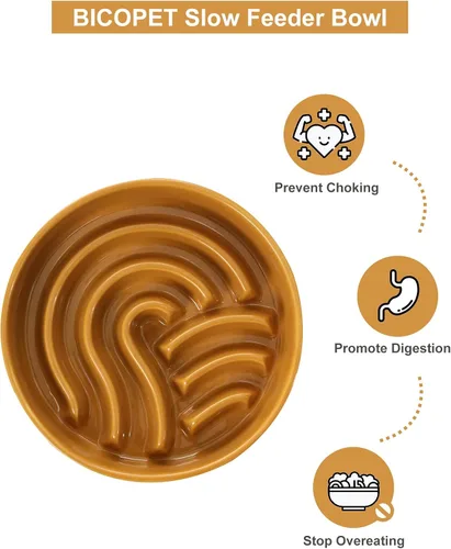 Vista 2 de Comedero de cerámica con laberinto para perros de alimentación lenta con borde de silicona antideslizante – Tazón de gres resistente