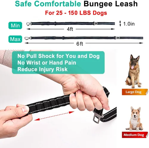 Vista 6 de Correa para perros grandes y medianos resistente, correas elásticas para perros con soporte para bolsa de excrementos y cinturón de seguridad