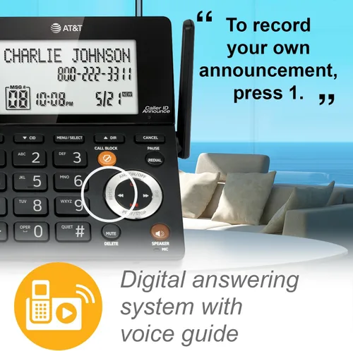 Vista 11 de AT&T CL84107 DECT 6.0 Teléfono expandible con cable/inalámbrico con bloqueador de llamadas inteligente, negro/plata con 1 auricular