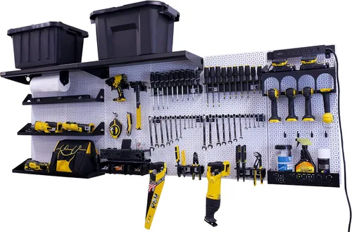 Vista 24 de OmniWall Weekend Warrior Ultimate Tool Kit - Sistema de Almacenamiento de Pared de Tablero de Clavos de Metal de 96" x 32" Negro/Naranja