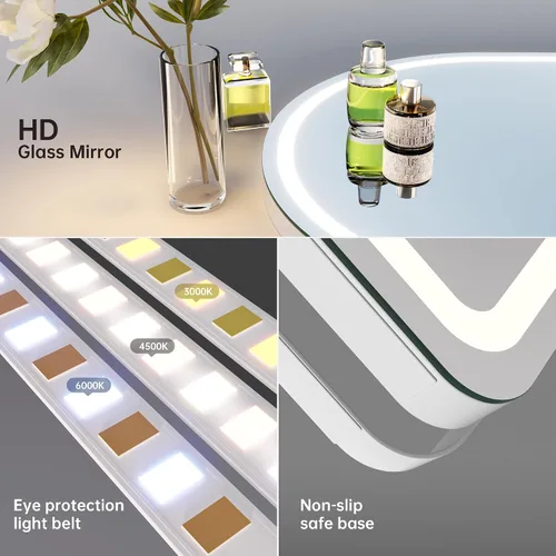 Vista 8 de Hasipu Espejo de tocador con luces, espejo de maquillaje LED arqueado de 14 x 18 pulgadas, espejo de maquillaje iluminado con luces, control táctil