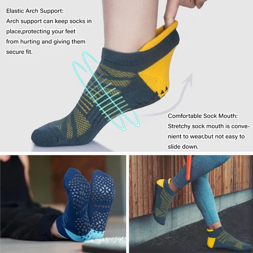 Vista 3 de Hylaea Calcetines antideslizantes unisex para yoga, hospitales, pilates y barre, al tobillo, acolchados