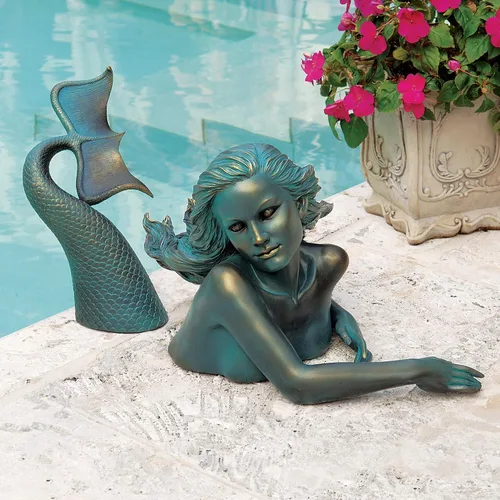 Vista 8 de Design Toscano Meara the Mermaid Swimmer - Estatua de jardín para interiores y exteriores, para patio, piscina o césped, 16 pulgadas de ancho, 7