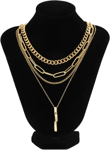 Vista 4 de MUAYOUAUM - Collares de barra para mujer, gargantilla de oro en capas para hombres, collares de cadena de eslabones