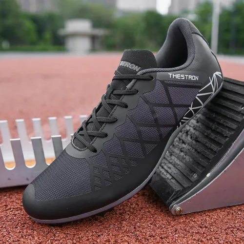 Vista 3 de Tenis de correr para hombre y mujer con Spikes Athletics Racing Track and Field Negro Gris