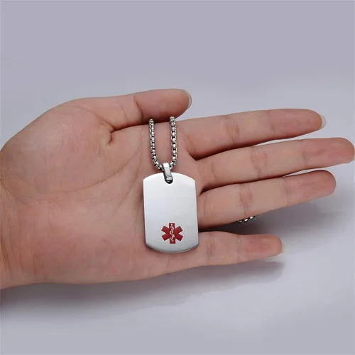 Vista 4 de Juego de pulseras y collares personalizados de alerta médica de acero inoxidable para mujeres y hombres, identificación médica, brazalete y collar