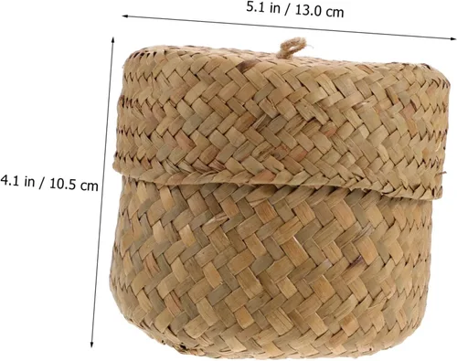Vista 4 de Caja tejida hecha a mano de la cesta de la flor de la paja mini maneja redonda de la cesta