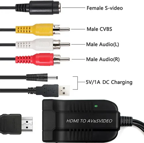Vista 4 de HD 1080p HDMI a macho AV 3RCA S-Video compuesto convertidor de audio adaptador compatible con PAL/NTSC con micro cable
