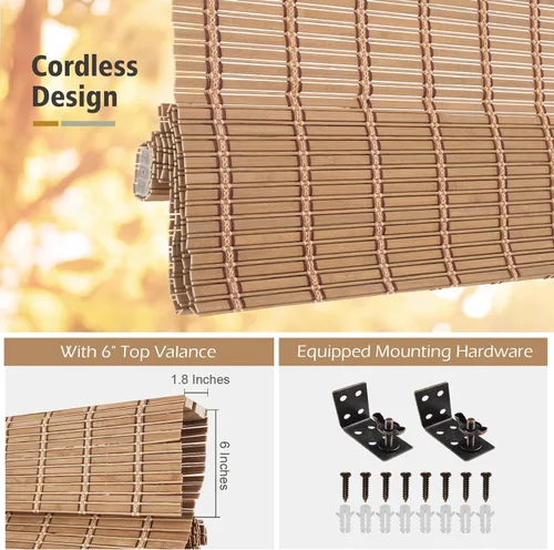 Vista 6 de Sunbox Persiana Romana de Bambú Inalámbrica, Persianas Romanas de Madera Tejida, Persianas de Bambú Natural con Filtrado de Luz para Ventanas