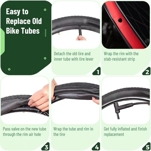 Vista 11 de 6 piezas de tubo interior de bicicleta de 20/24/26x1.75/1.95/2.0/2.1/2.125" con 2 palancas de neumáticos y 2 correas de protección con válvula