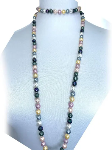 Vista 3 de TUOKAY - Collar de perlas de concha natural multicolor, versátil, multicapa, collar de perlas anudadas de los años 20 para mujeres y niñas, collar