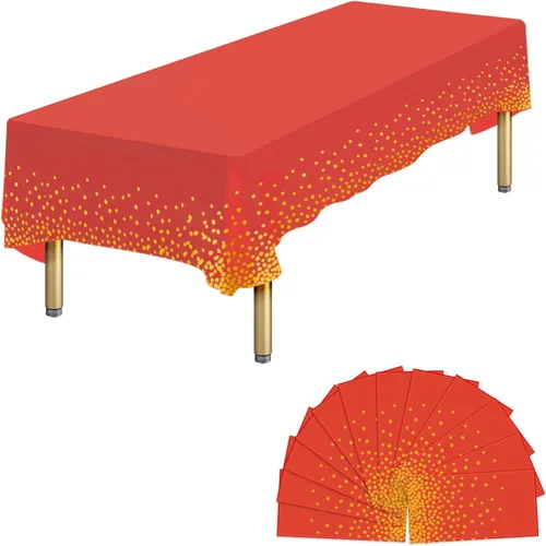 Vista 23 de Paquete de 4 manteles de plástico desechables azules y dorados para mesa rectangular, manteles desechables de 54 x 108 pulgadas, manteles