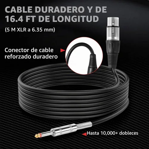 Vista 4 de Micrófono con cable para canto, micrófono vocal dinámico profesional de karaoke de mano, micrófono de estudio cardioide, 16.4 pies XLR y 6.35 MM