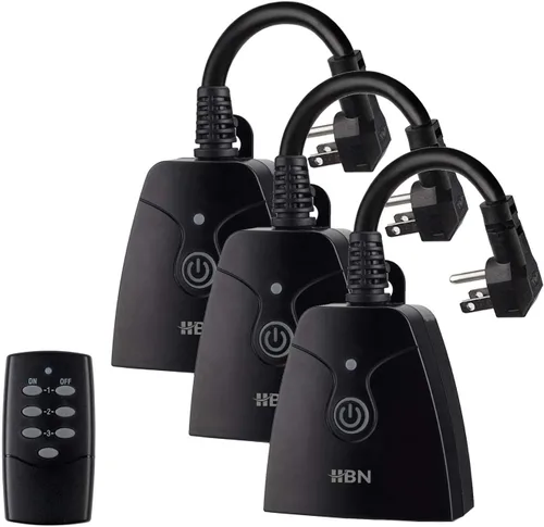 Vista 9 de HBN - Enchufe de toma múltiple con control remoto inalámbrico para exteriores, regleta de enchufes resistente a la intemperie, enchufes eléctricos