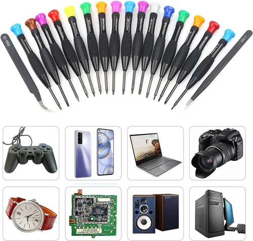 Vista 6 de Juego de destornilladores Torx de 18 piezas, juego de destornilladores magnéticos pequeños Torx Phillips de cabeza plana con T2 T3 T4 T5 T6 T7 T8 T9