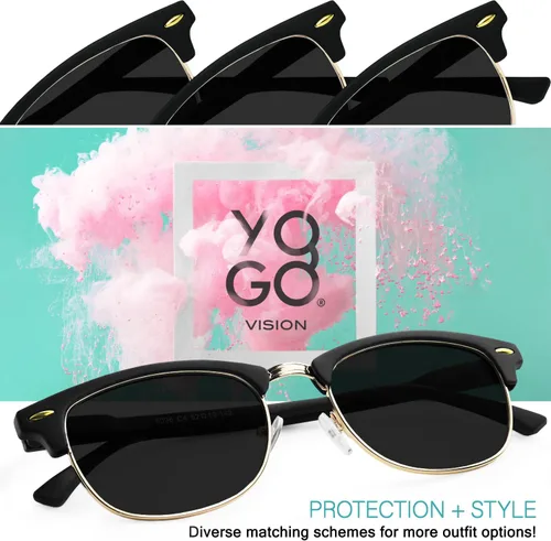 Vista 5 de Yogo Vision Lentes de sol polarizados para mujeres y hombres, semi sin montura retro, clásicas, de moda, 100% protección UV (paquete de 3)
