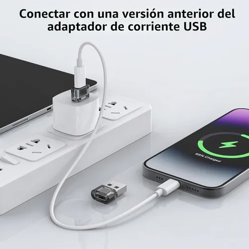 Vista 3 de Adaptador USB-A a USB-C paquete de 5 unidades, convertidor cargador USBC hembra a A macho, convertidor USB a USBC para iPhone 15 Plus Pro Max/Apple