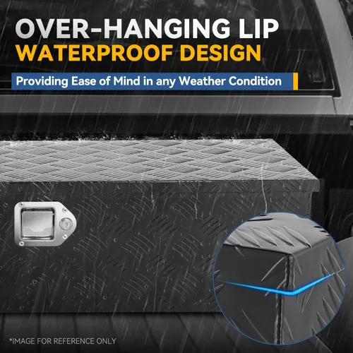 Vista 5 de Caja de herramientas de placa de diamante de aluminio resistente para cama de camioneta pickup, remolque RV, caja de herramientas impermeable