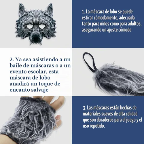 Vista 7 de D-Fokes Juego de disfraz de lobo de 4 piezas, accesorios de disfraz