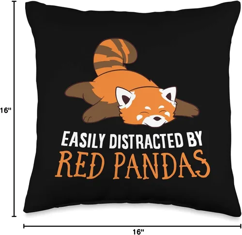 Vista 4 de Cute Red Panda Tees Love Easy Distracted by Red Pandas - Almohada de 16 x 16 pulgadas, multicolor