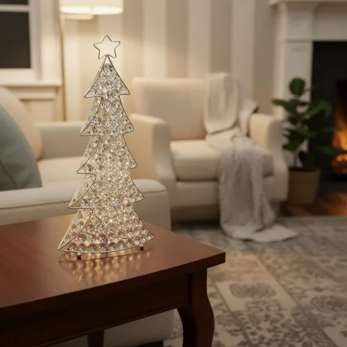 Vista 9 de Modern Day Accents Escultura de árbol de Navidad de cristal, 16 pulgadas de altura, transparente, plata, vidrio, hierro, decoración navideña al aire
