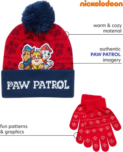 Vista 2 de Nickelodeon Paw Patrol - Conjunto de gorro y guantes de invierno para niños edad 2-7