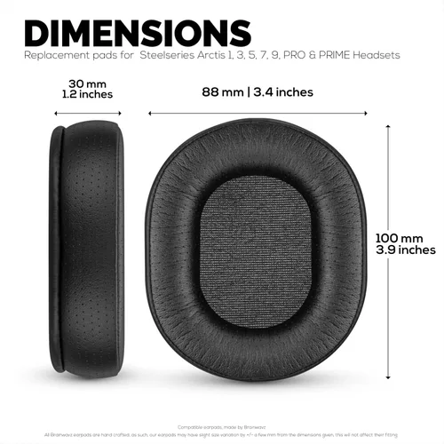 Vista 4 de Brainwavz Almohadillas de repuesto para auriculares SteelSeries Arctis 1, 3, 5, 7, 9X, Pro y Prime, espuma viscoelástica y piel sintética (negro)
