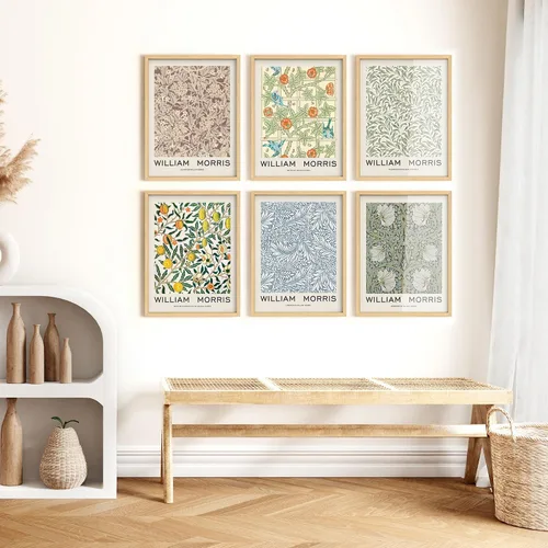 Vista 4 de Juego de galería de collage enmarcado para pared, diseño de plantas de flores de William Morris, ilustraciones de naturaleza silvestre, moderno